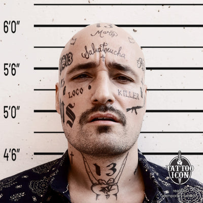 MS13 Gang Face + Neck Temporary Tattoo Set
