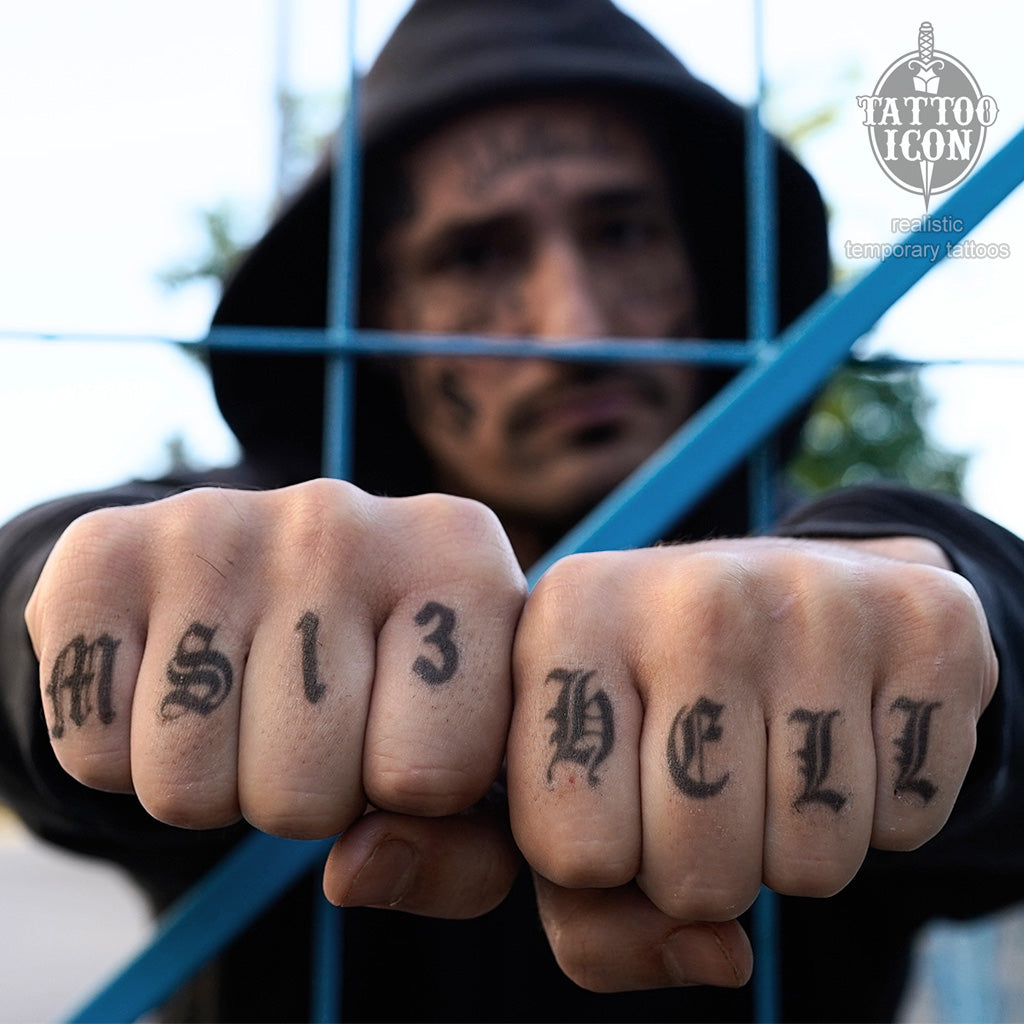 MS13 Gang Face + Neck Temporary Tattoo Set