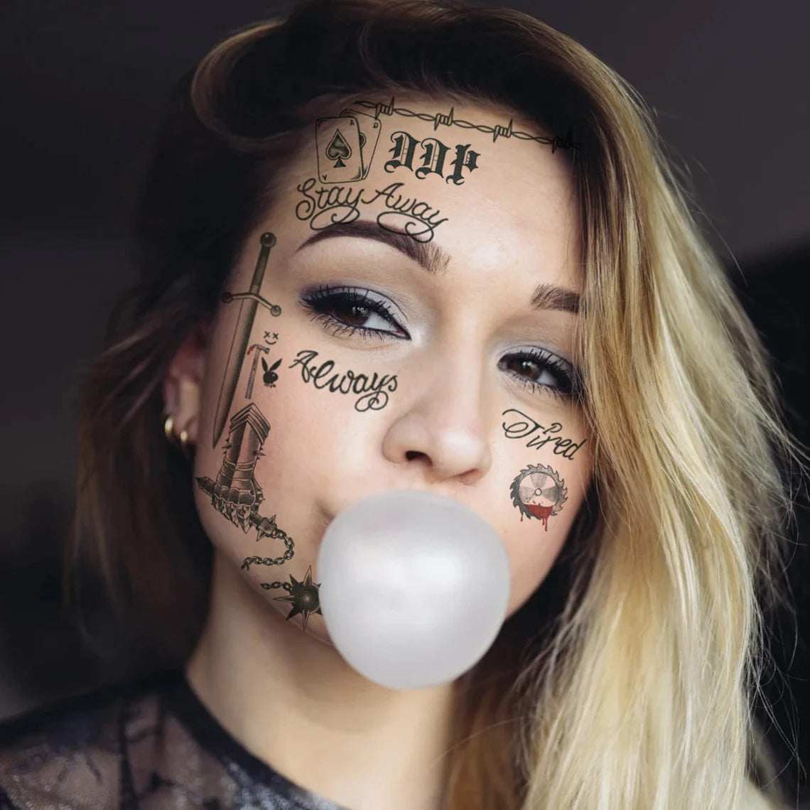 Stay Away Always Tired T-Shirt – Post Malone Tattoo Face Design On Black Gildan Tee