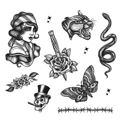 Blackwork Lady Tattoo Set