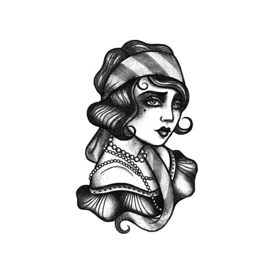lady blackwork tattoo