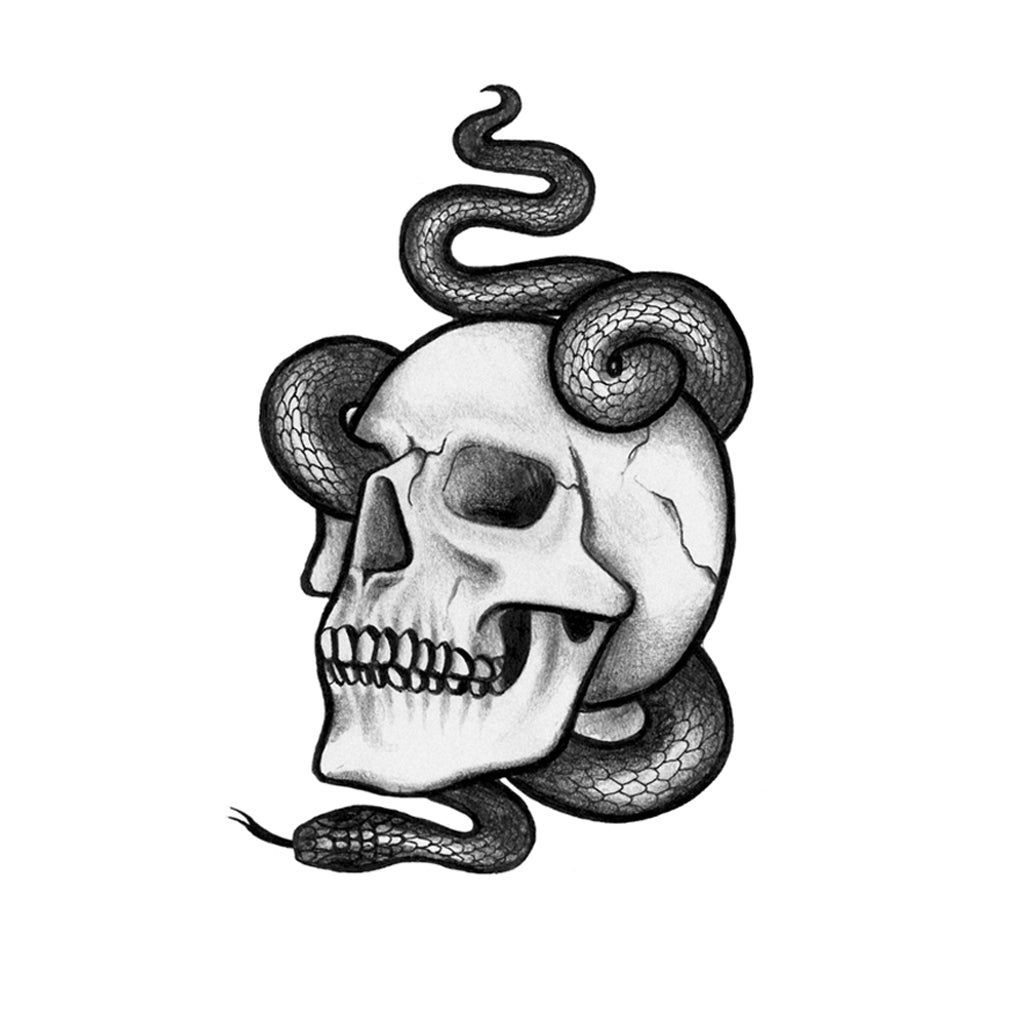 Skull & Snake Tattoo Realistic Temporary Tattoos TattooIcon