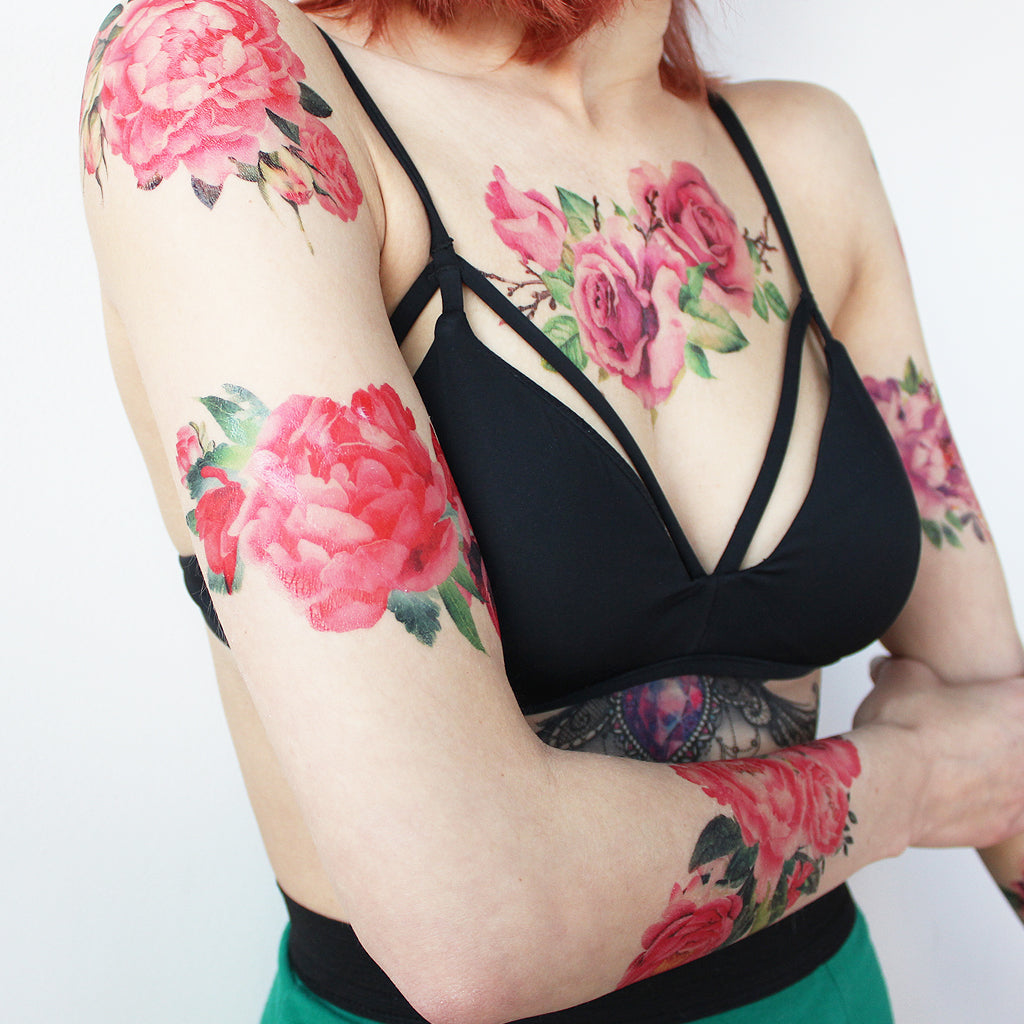 red flowers watercolor tattoo