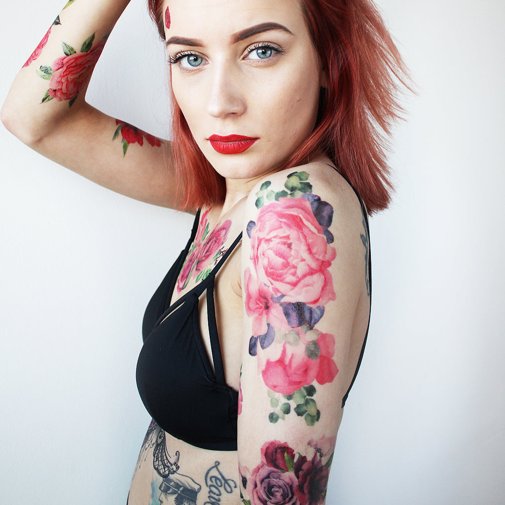 temporary peony tattoo