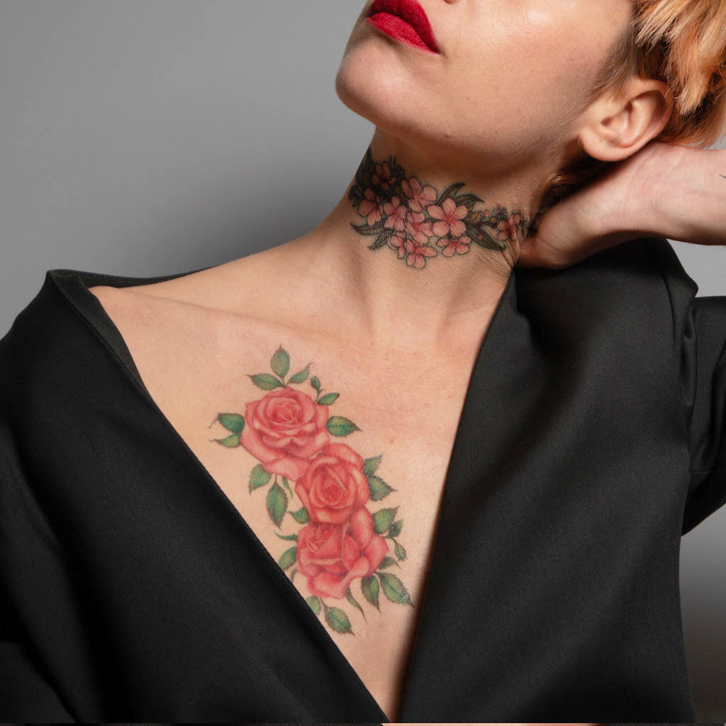 Vintage Pink Roses Tattoo