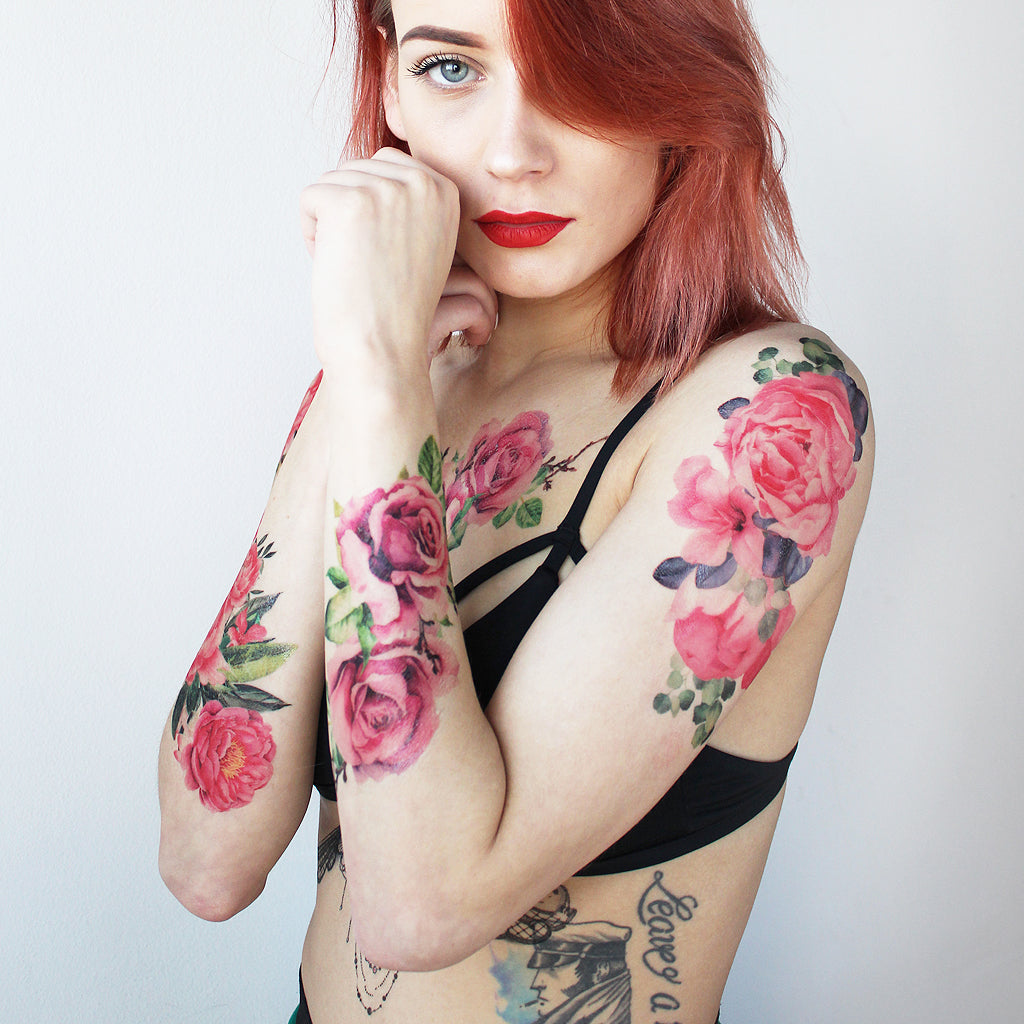 girl with watercolor temporary tattoos