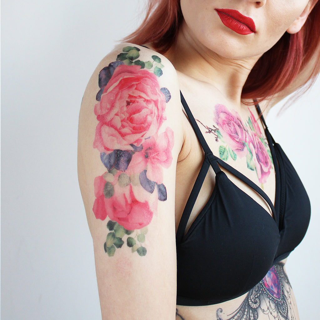 large watercolor peonies tattoo