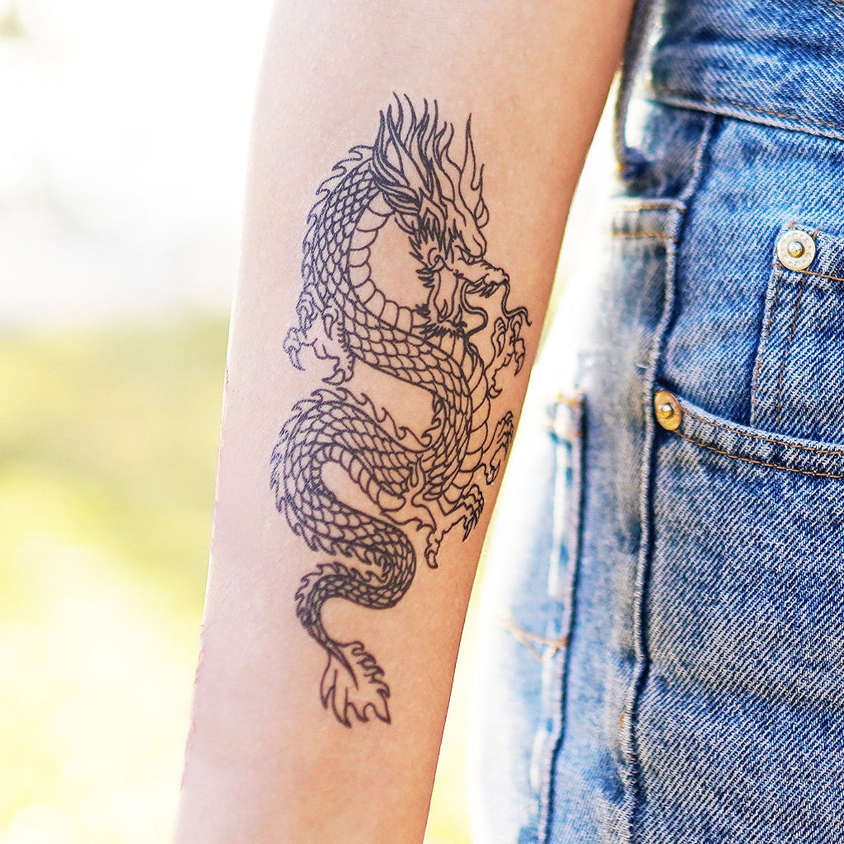 Black Chinese Dragon Temporary Tattoo – TattooIcon