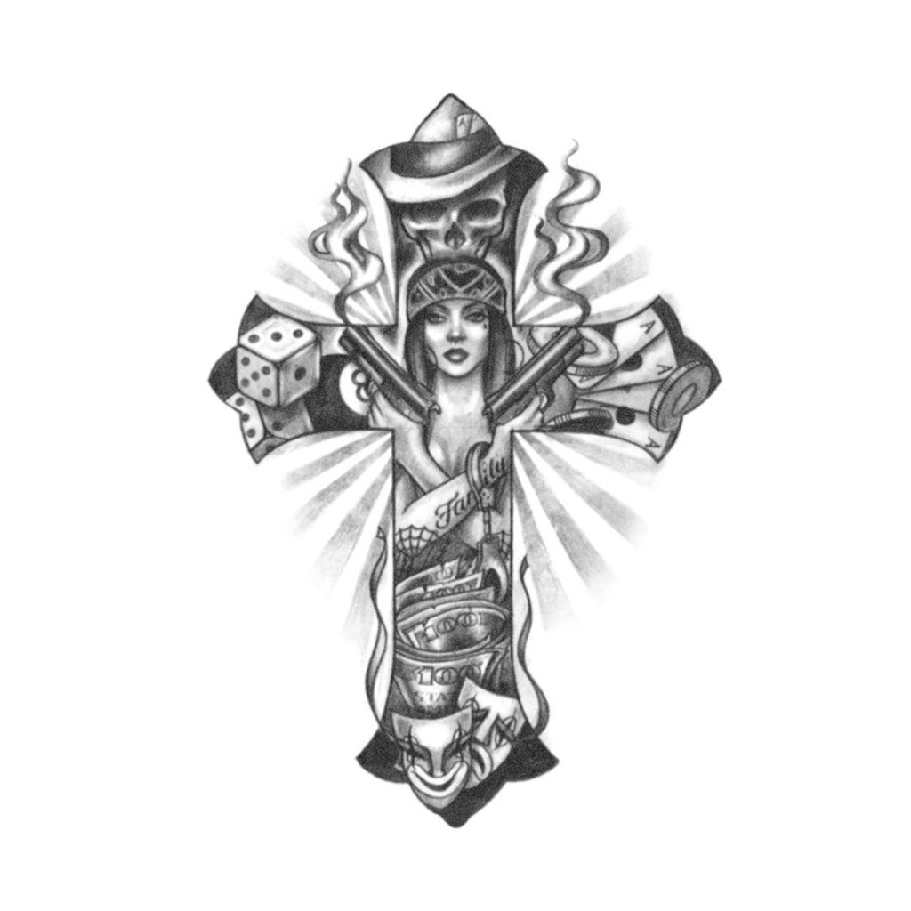 'Gangsta Life' Cross Tattoo