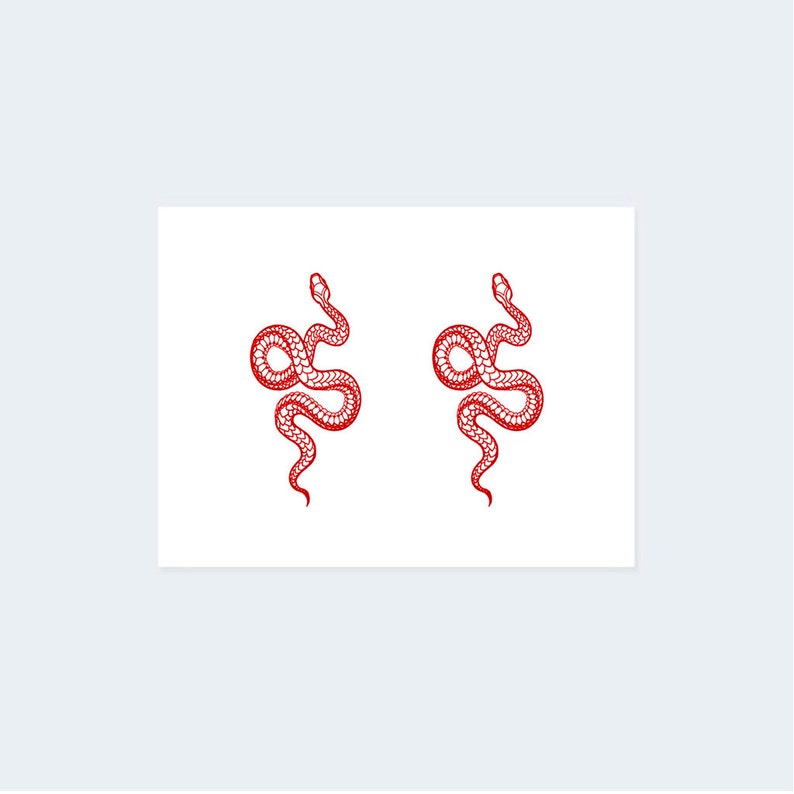 Small Red Snake Tattoo (Set of 2)