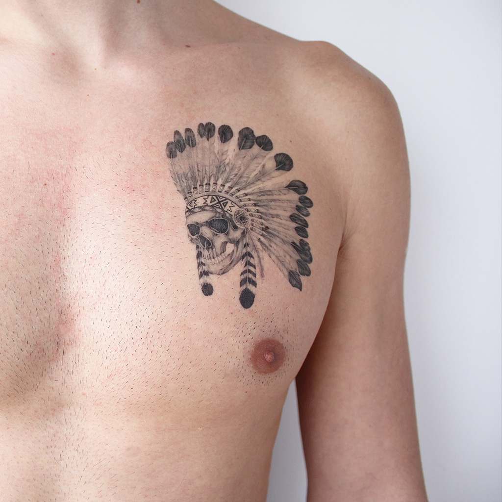 indian skull realistic temporary tattoo