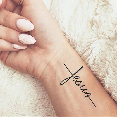 jesus cross script temporary tattoo