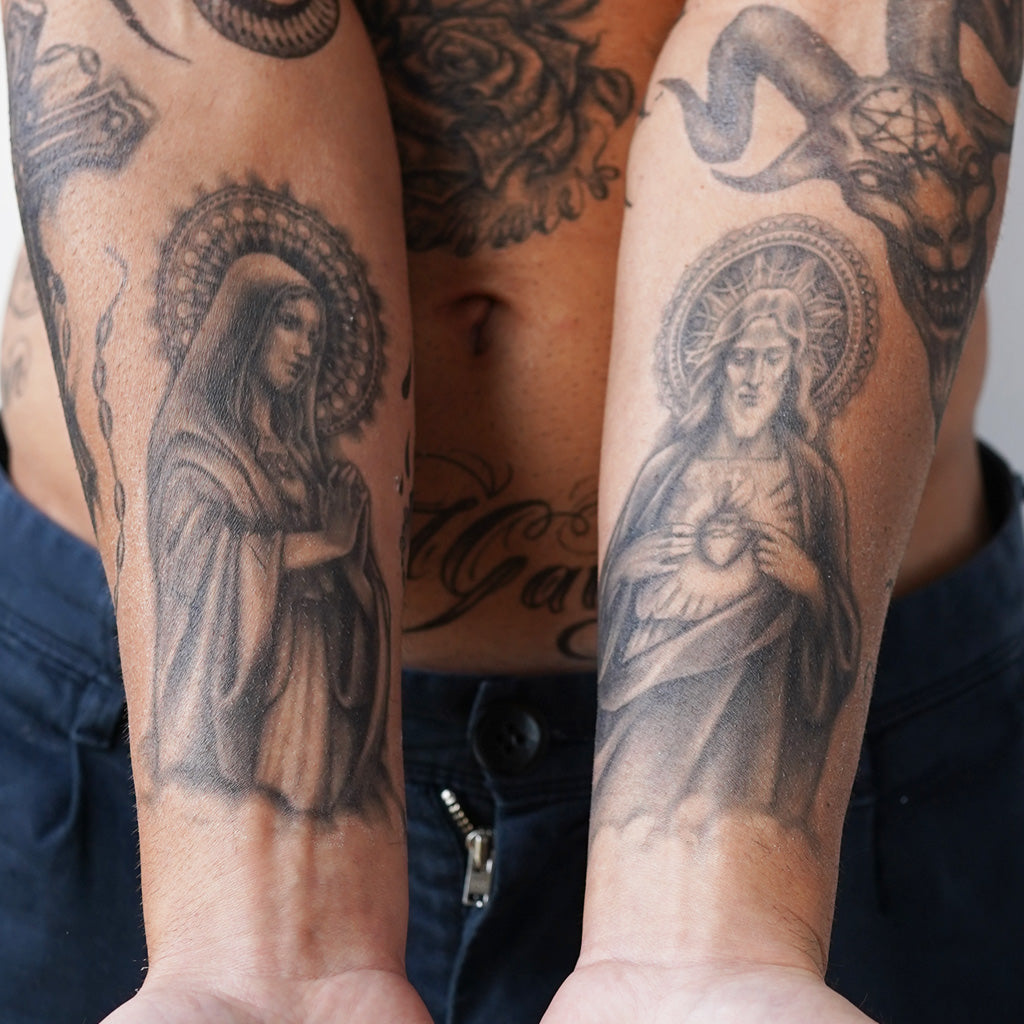 immaculate heart of mary and sacred heart of jesus tattoo