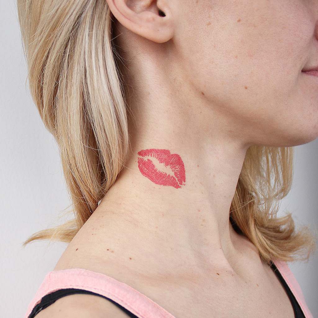Red Lips Kiss Temporary Tattoo Set (2 tattoos) TattooIcon