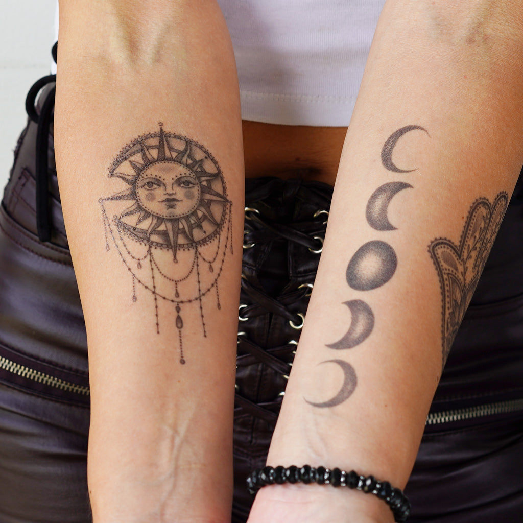 moon and sun tattoo wrist