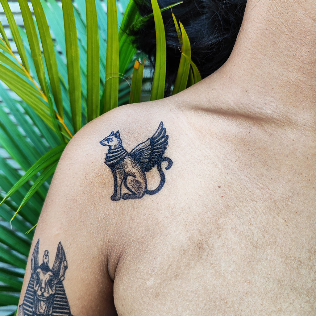 egyptian winged cat temporary tattoo