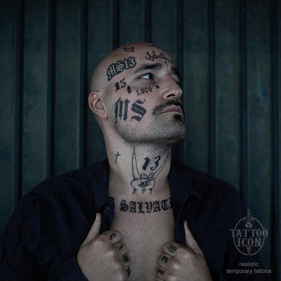 MS13 Gang Face + Neck Temporary Tattoo Set