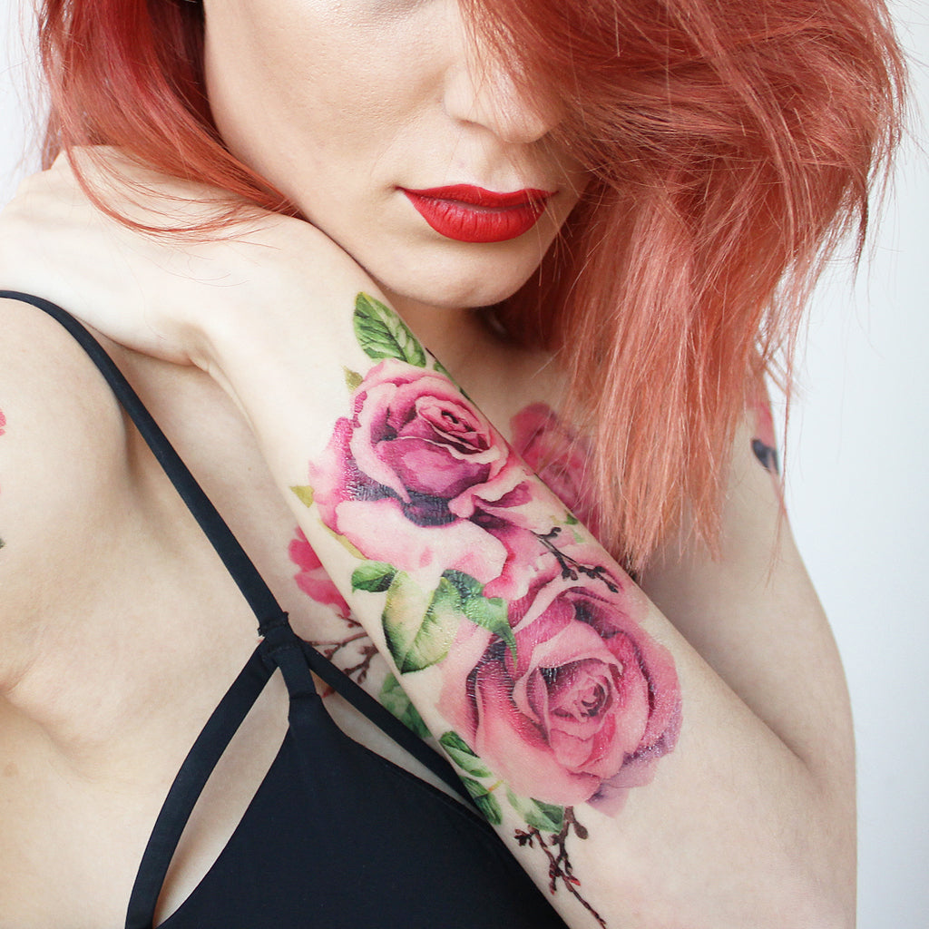 roses watercolor temporary tattoo