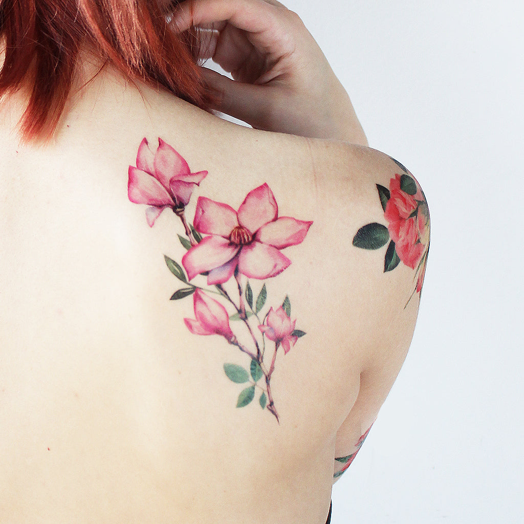 3 Pink Magnolia Flower Branch. A number of Magnolia flowers are joined to  enhance the beauty of this tattoo. | Tatouage magnolia, Tatouage fleur,  Tatouage floral