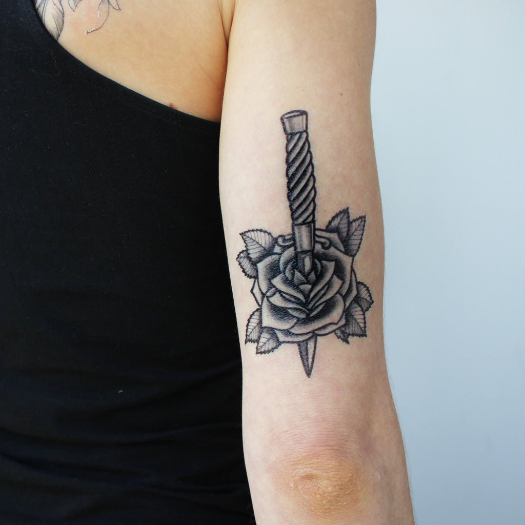 dagger and rose temporary tattoo