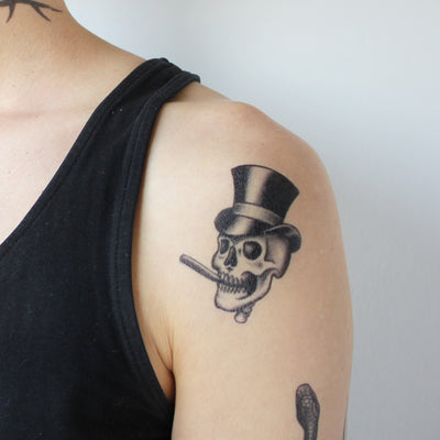 top hat skull temporary tattoo