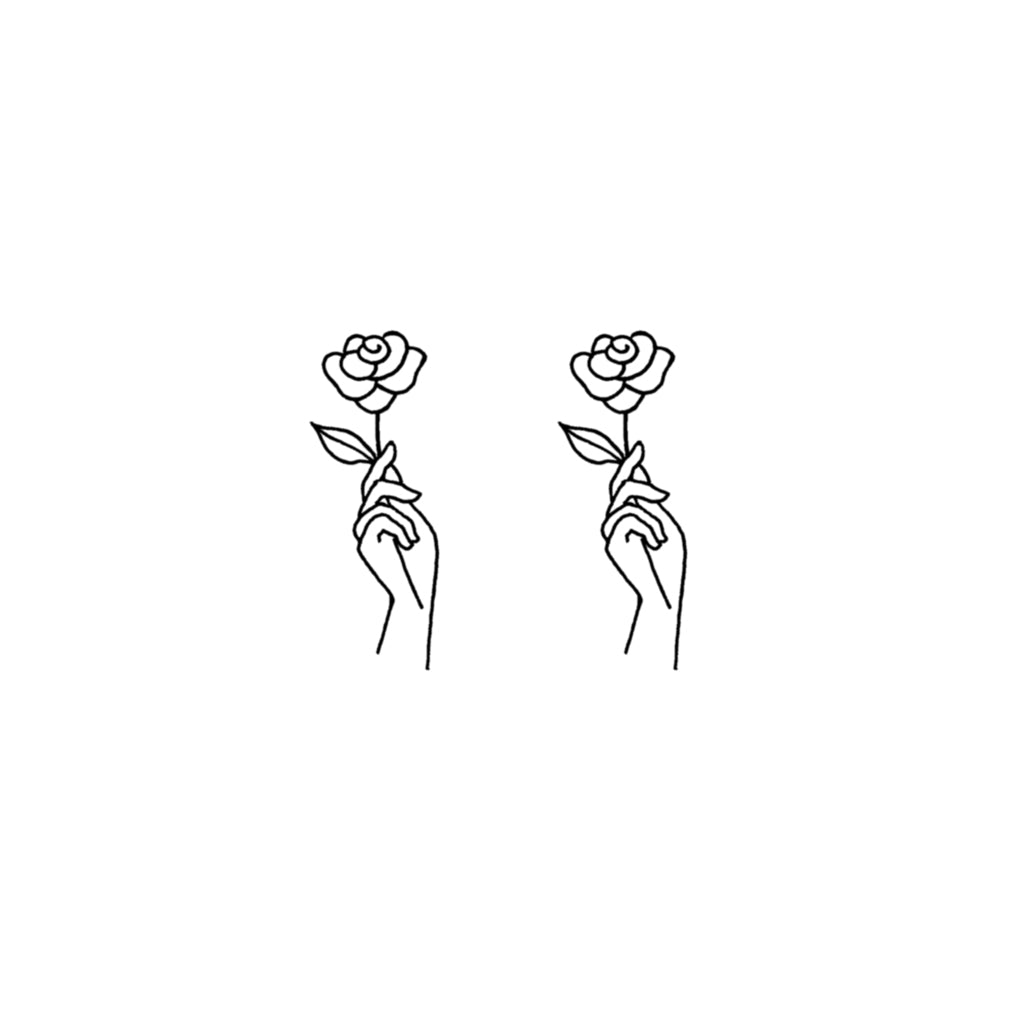 Outline Rose in Hand Tattoo (Set of 2)
