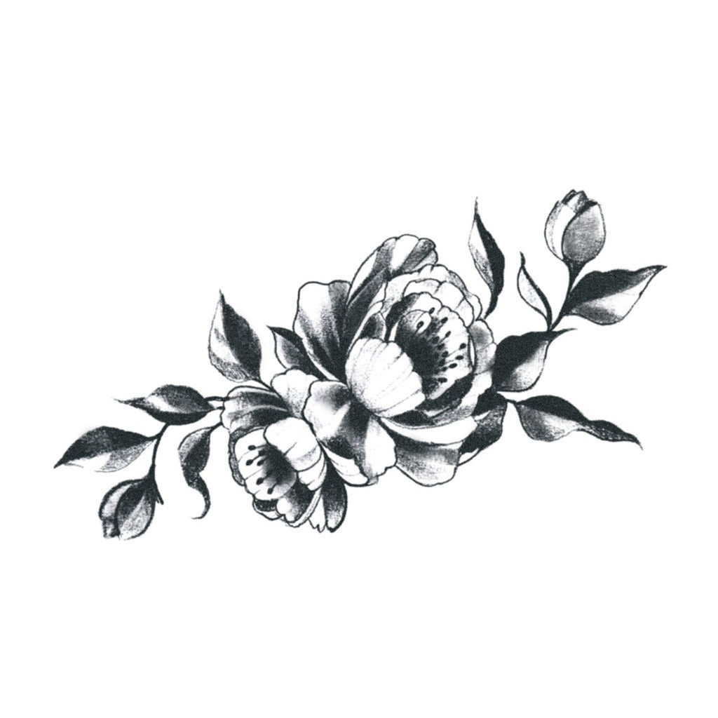 Peony Flower Tattoo Drawing. Black Peony Tattoo Designs, Peony Blossom  Illustrations, Hand Drawn Botanical Spring Elements Bouquet Of Peonies Line  Art Coloring Page. Royalty Free SVG, Cliparts, Vectors, and Stock  Illustration. Image