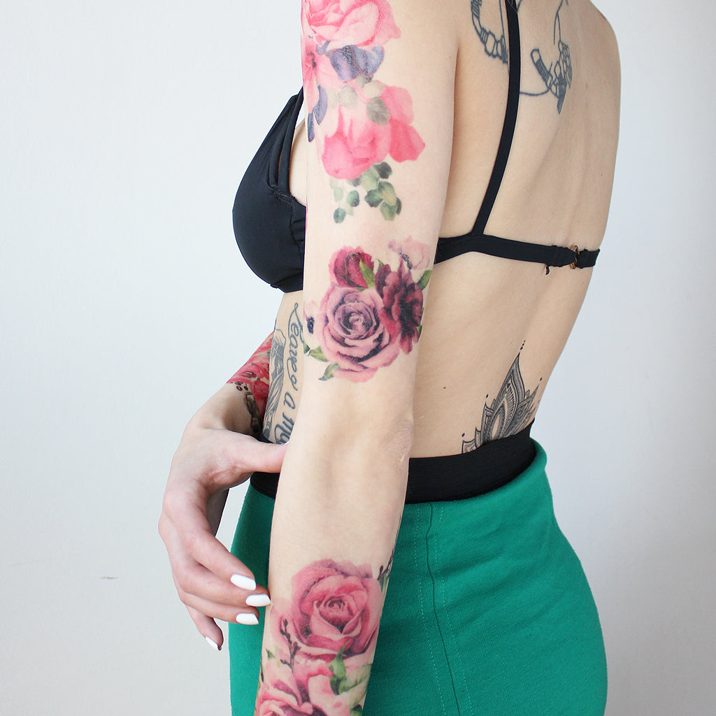 watercolor roses temporary tattoo