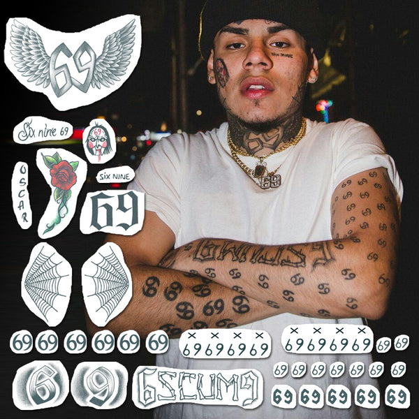 Tekashi 6ix9ine Temporary Tattoos for Face and Body. Complete Unisex S -  Frenzy Flare