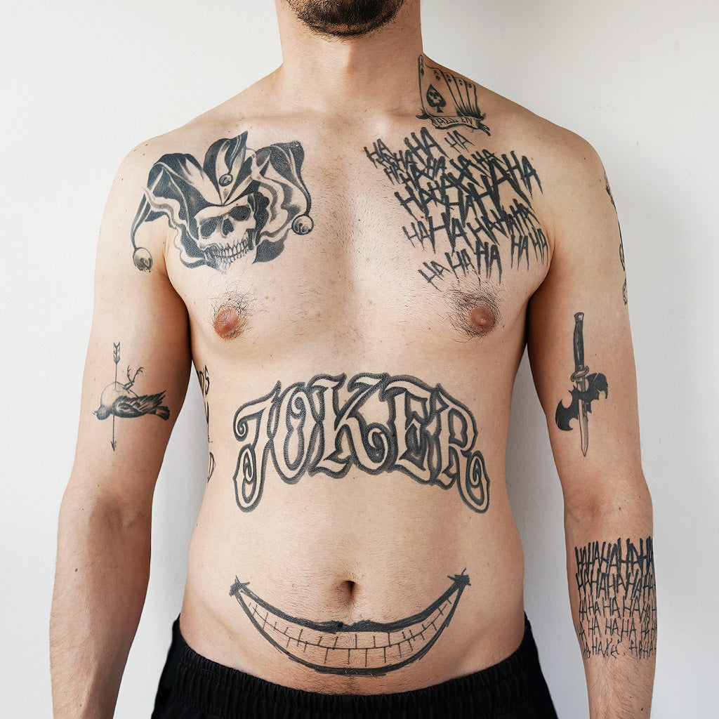RVR SuperHeroes | Joker tattoo, Chest tattoo men, Joker chest tattoo