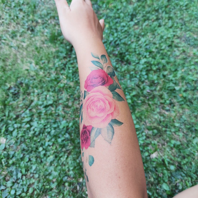 Colorful Watercolor Roses Tattoo
