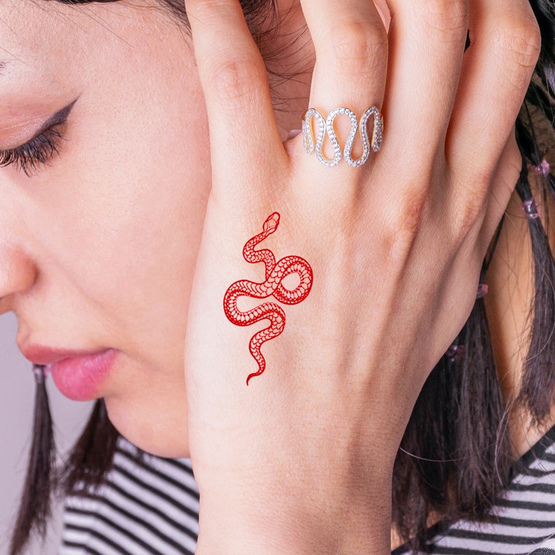 Small Red Snake Tattoo (Set of 2)