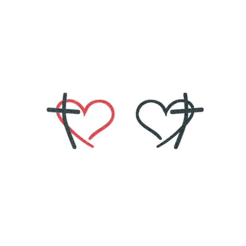Red Heart Black Cross Tattoo (Set of 2)