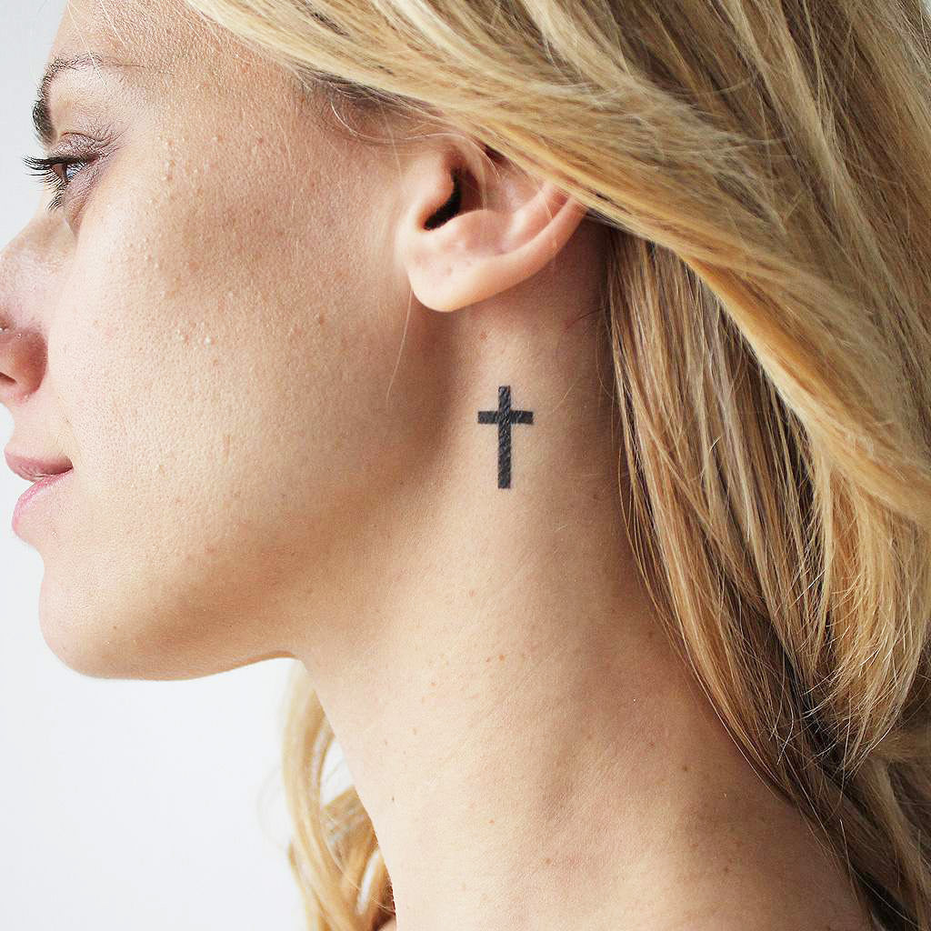 cross on neck tattoo